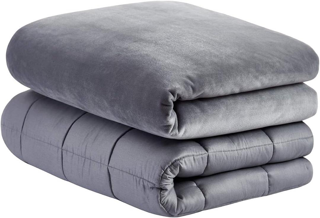 ZZZhen Weighted Blanket - 48''72'' 15LB Blanket with Minky Cover- Premium Heavy Blankets - Calm Sleeping for Adult, Durable Quilts (Minky Grey, 48''72'' - 15LB)