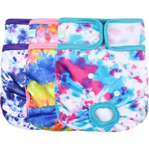 wegreeco Washable Reusable Premium Dog Diapers,Pack of 3,Small Dog Puppy & Doggy Diapers Female,Dog Period Panties Diapers Female in Heat Colourful S (Small (Newborn-10.5" Waist)