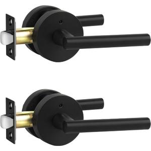 Lethato 2 Packs Black Door Handles Interior, Matte Black Lever Privacy Door Handle for Bathroom, Heavy Duty Zinc Handle Interiors for Bedroom
