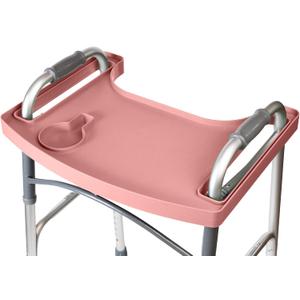 Sigo Pink Walker Tray for Rolling Folding Walker, Tray Table with Cup Holder for Standard Walkers Seniors, Detachable Non Slip TV Accessories Basket Holding Plate Cups Clip On Small Bag Carrier (Pink)