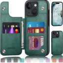 DJDUCK Designed for iPhone 15 Plus Case Wallet with Card Holder, [Magnetic Clasp Cover] [RFID Blocking Leather Protection] Shockproof Women Men Cases 6.7 Inch for Apple 15 Plus Sea Green