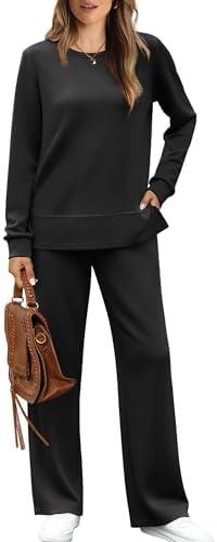 WIHOLL Women's Outfits Casual Travel Sweatshirt Wide Leg Sportswear Cozy Clothes, M