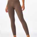 Women's High Waisted Light Compression Workout Full Length Leggings Cross Waist Yoga Pants Athletic Running Pockets (Brown, L)