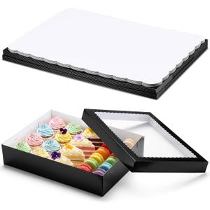Sinload 10 Pcs Half Sheet Cake Box with Window & Board, Black, 19x14x4 Inch