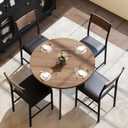 Pamapic Round Dining Table Set for 4, Kitchen Table and Chairs for 4, Dining Room Circle Dinner Pedestal Table, Solid Metal Frame,Space Saving Wood Small Kitchen & Dining Room Furniture,Walnut
