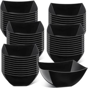Tanlade 50 Pcs Square Plastic Serving Bowls Disposable Snack Salad Bowl Small Party Candy Bar Containers Taco Bar Serving Dishes for Buffet Chips Fruit(Black,8 oz)