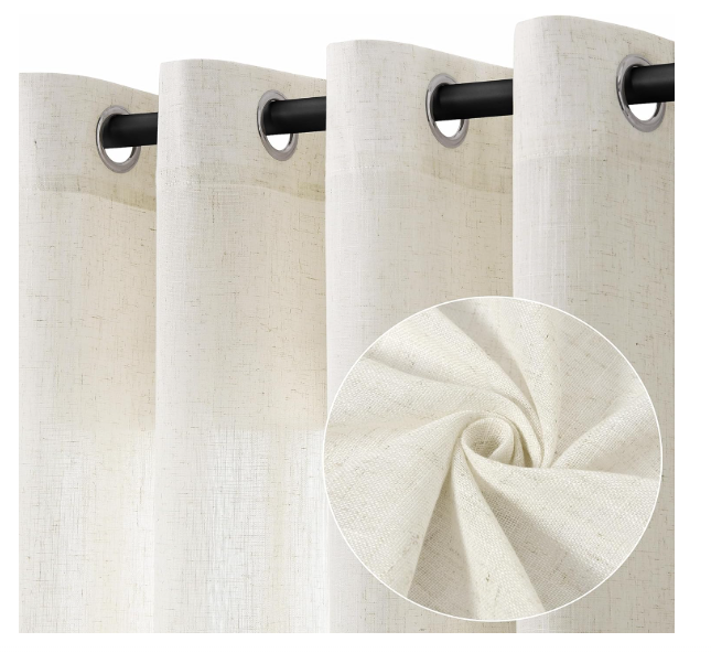 Jowels Natural Linen Grommet Curtains 108 Inch Long for Living Room Dining | Semi Sheer Light Filtering Curtains, Boho Farmhouse, Linen Drapes 108 Inch Length for Bedroom, Cream Ivory, 2 Panels Set (52"W x 108"L (Pack of 2))