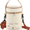 YIKANGHENG 3.9L Thickened Round Khaki Reusable Insulated Lunch Bag for Women and Men Travel Picnic, Vacuum Cup, and Lunch Box (Large)