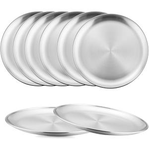 8-Piece Stainless Steel Plates, 8 Inch Metal Dinner Dishe Serving Camping Plates, Reusable and Dishwasher Safe
