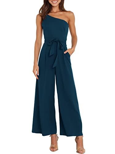 ANRABESS Women Summer Dressy Jumpsuits One Shoulder Sleeveless Casual Wide Leg Pants Romper Jumper 2026 Trendy Fall Outfits Navy Blue X-Large