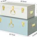 Vixdonos Decorative Large Metal Box Storage Trunk Chest Set of 2 College Dorm Organizer with Hardware Hasps and Handle for Home Decor,23.7X14.2X9.5 Inches(White and Blue)