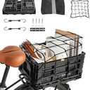 Rear Bike Basket, Foldable Rear Rack Bicycle Basket with Mesh Pocket Waterproof Cover Reflective Strip for Adult Bikes Easy to Assemble and Carry for Pets Fruit