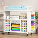 Craft Organization and Storage Cart with Wheels, Vinyl Roll Holder & Hook Up, Large Rolling Craft Table with Storage Drawer, Organizer Crafting Cabinet Cutting Stand Compatible for Cricut Machines