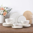 LERATIO Ceramic Dinnerware Sets for 6,Porcelain Plates and Bowls Sets with Wavy Edge,Microwave & Dishwasher & Oven Safe,Light Weight & Scratch Resistant Dishes Sets-Service for 6 (18pcs)-White