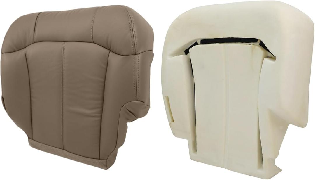 NLQR Medium Tan #522 or 52i Front Driver Bottom Replacement Microfiber Leather Seat Cover & Foam Cushion Compatible with Chevy Silverado Avalanche GMC Sierra 1999 2000 2001 2002