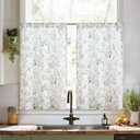 jinchan Spring Floral Kitchen Curtains Over Sink Farmhouse Linen Tier Curtains 36 Inch Length Cafe for Living Room Bathroom Botanical Small Drapes Rustic Light Filtering Rod Pocket 2 Panels Green, 26"W x 36"L (Pack of 2)