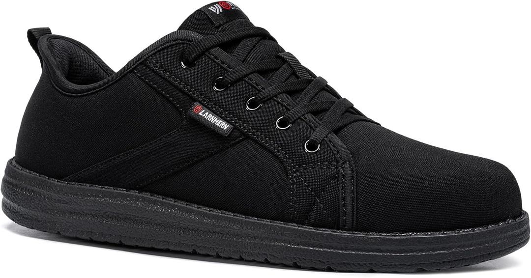 LARNMERN Steel Toe Shoes Men Hands Free Work Shoes Slip On Safety Toe Sneakers Lightweight Comfortable Walking (11 Wide, Black)