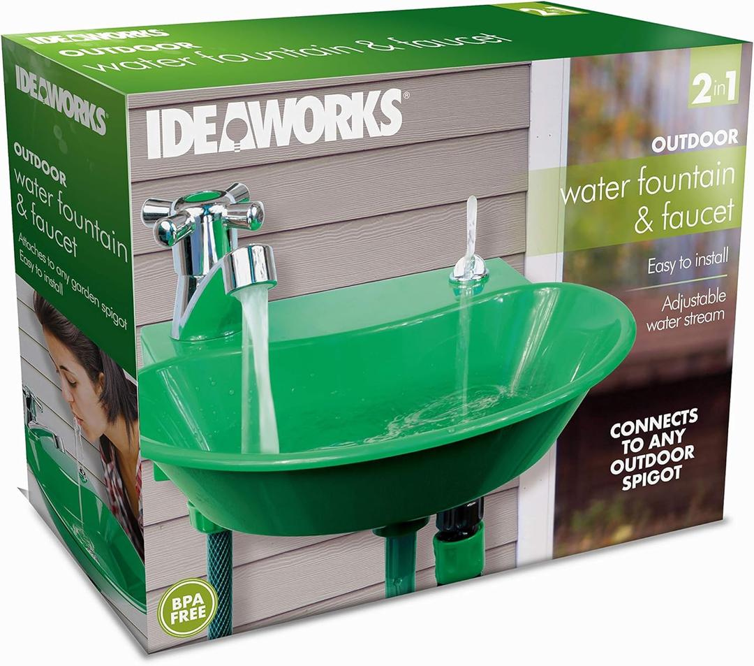 2-in-1 Outdoor Water Fountain and Faucet, Green