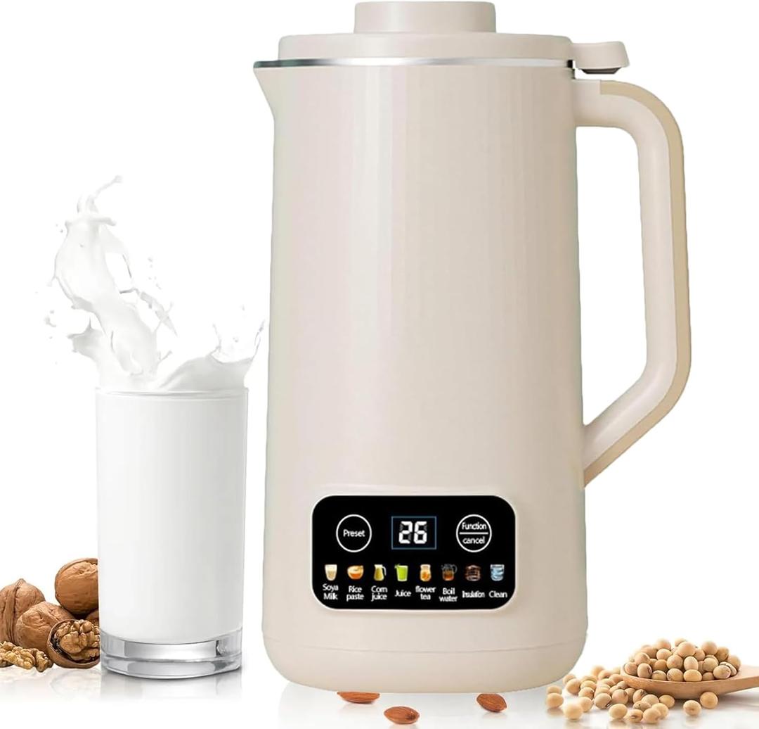 Multifunction Nut Milk Maker, 600ML Vegan Nut Milk Machine with 12H PreSet/Auto Clean/Keep Warm Function and 10 Blades, Dry Beans Making Directly Without Filtration, for Almonds Oats Soybeans (White)