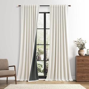 Nanspring White Extra Long 100% Blackout Linen Curtains 108 Inch Length Black Out Room Darkening Back Tab Window Textured Luxury Floor to Ceiling Drapes for Bedroom Living Room 2 Panels 52 x 108