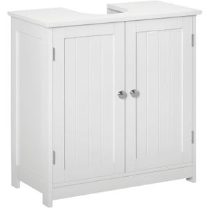 kleankin Pedestal Sink Storage Cabinet, Vanity Base Cabinet, Under Sink Bathroom Cabinet with U-Shape Cut-Out and Adjustable Internal Shelf, White