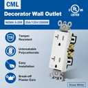CML 20 Amp Decorator Receptacle Outlet with Tamper Resistant (TR), Standard Electrical Wall Outlet, 20A/125V, UL Listed, White, 50 Pack