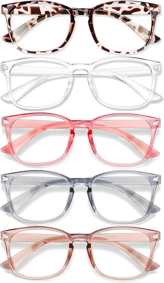 WINTOO Blue Light Glasses for Woman Men | 99% Blue Light Blocking Glasses for Computer Gaming TV Phone Screen Square Frame | Anti Eyestrain & UV Glare Protection - 5 Pair