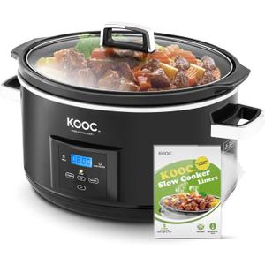 [NEW LAUNCH] KOOC 8.5-Quart Programmable Slow Cooker, Larger than 8 Quart, More Practical than 10 Quart, with Digital Countdown Timer, Free Liners Included for Easy Clean-up, Black, Oval