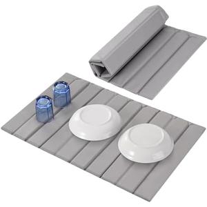 Oxydrily Large Stone Dish Drying Mat for Kitchen Counter, Ultra Absorbent Diatomaceous Earth Mat with PU Leather Cover Stain-resistant Quick Drying, Collapsible Stone Mats for Dishes Cups 23.6"x15.3"