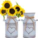 Dicunoy 2 PCS Metal Milk Can Jug, 7.5" Rustic Flowers Vases, Vintage Galvanized Farmhouse Bucket, French Shabby Chic Decor for Dried Floral Arrangements, Home, Christmas, Wedding Table Centerpiece