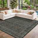 Vintage Washable Square Rugs 8x8 for Living Room, Ultra Soft 8x8 Area Rugs for Dining Room, Bedroom, Non Slip Stain Resistant, Dark Green Oriental Floral Large Floor Carpet Décor