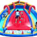Inflatable Water Double Slides Park, Bounce House with Splash Pool, Large Blow Up Water Slide for Kids with Climbing Wall, Durable Design Backyard Play Park, Quick Setup (Dry/Wet Use)
