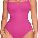 FeelinGirl Square Neck Bodysuit for Women Sleeveless Tummy Control Slimming Bodysuit Going Out Tank Tops (Large, Pink)