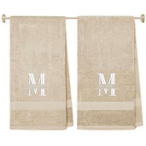 Split Initial Personalized Towels, 100% Terry Cotton Hand Towels with Embroidered Name and Initial, Set of 2 for Bridesmaide, Anniversary, Wedding Day, Spa - Beige