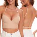 Low Back Bra for Women-Seamless Invisiable Backless Bras-Lightly Lined No Show Open Back Low Cut Bra Multiway Halter Bras (38B, Nude)