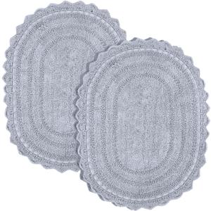 RAJRANG Cotton Bathroom Rug Light Grey Oval 24x17 Inches Pack of 2 Crochet Reversible Boho Bath Mat for Home Dcor