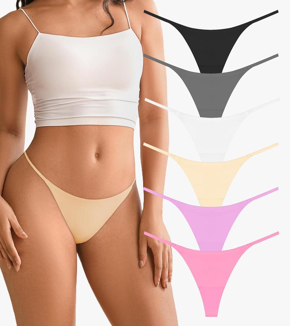 DEANGELMON Seamless G-string Thongs for Women - No Show Thong Underwear Low Rise Stretch Panties Workout Pack 6-Pack Small 