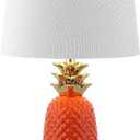 JONATHAN Y 23" Orange/Gold Pineapple Ceramic Table Lamp for Bedroom Decor, Modern Whimsical Bedside Nightstand Lamp with White Linen Drum Shade and LED Bulb (JYL4019E)
