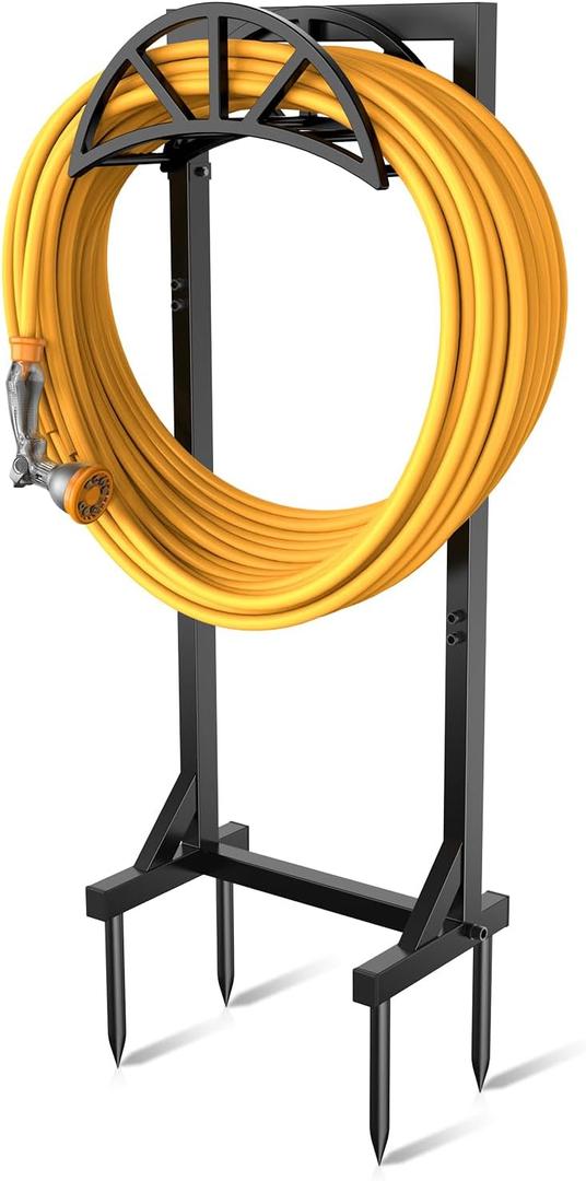 Garden Hose Holder Freestanding, Water Hose Holders for Outside with 4 Spikes, Outdoor Garden Hose Storage Heavy Duty 150ft Hose Hanger Metal Hose Stand Detachable Hose Reel Rack Organizer