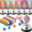 RoundFunny 6 Sets Bunco Game Kit Party Supplies for Ladies Night Family Group Board Games 72 Colorful Dice 6 Bells 6 Dice Cups with Lids Christmas Bunco Gift for Women up to 6 Groups of 2-12 Players, Dice cup: 2.01 x 3.15 inches, Bell: 2.95 inches