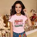 Womens Christmas Teacher Shirts Holly Jolly T-Shirt Xmas Teach Teaching Tee Tops (Green, XL)
