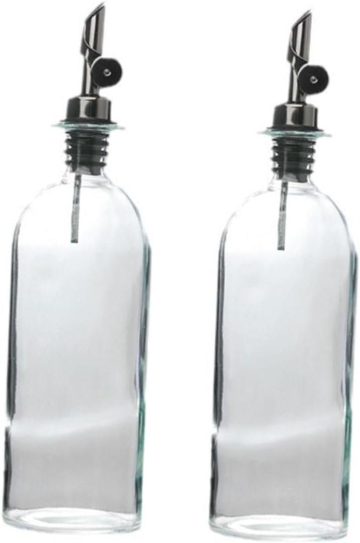 BESTOYARD 2Pcs Glass Oil Dispenser for Kitchen Transparent Oil Bottle with Special Spout for Vinegar Sauces and Liquid Condiments Capacity Each