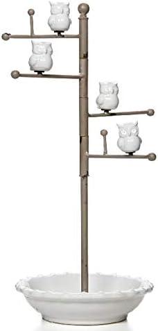 Hosley White Ceramic Owl Jewellery Stand Holder Organizer- 15Inch High Sturdy Hanger Ideal Gift for Women, Gold Jewellery, Tower for Necklace, Earring, Bracelet