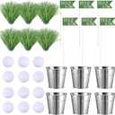Soulchen 6 Set Golf Party Table Decorations Kit Includes 6 Iron Bucket 12 Mini Golf 90 Artificial Grass 6 Flags Centerpiece for Birthday Sport Themed Party Desk Supplies Rugby Favors (Classic)