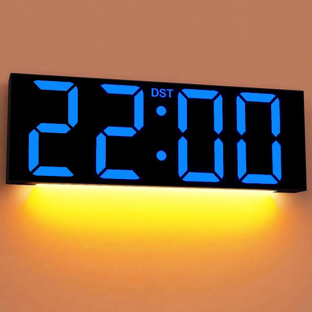 JALL 22'' Large Digital Wall Clock, Big LED Number Dispaly, DST, Night Light for Classroom, Living Room, Bedroom, Mounted, Birthday Xmas Gift for Senior, Mem Womem Mom Dad, Blue