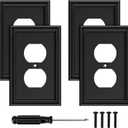 Black Modern Decorative Outlet Covers Wall Plate Electrical Switch Plates and Receptacle Outlet Covers Bamboo Fiber Material Wall Plates for Kitchen Bathroom (1 Gang Duplex Outlet-4 Pack)