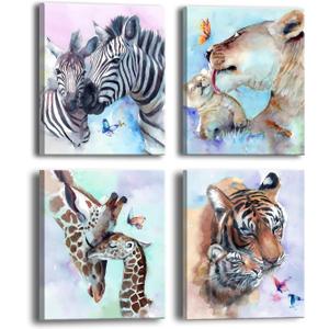 Nursery Wall Art: Framed Baby Animal & Mom Watercolor Prints (6pcs, 8"x10")