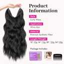 KooKaStyle Invisible Wire Hair Extensions with Transparent Headband Adjustable Size 4 Secure Clips Black Long Wavy Synthetic Hairpiece 20 Inch for Women