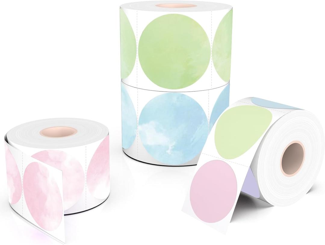 Starboling Thermal Labels,2 Inch Round Thermal Printer Stickers,Self-Adhesive Round Direct Thermal Labels,Thermal Stickers for DIY Logo Design,Name Tag,2400 Labels/4 Roll