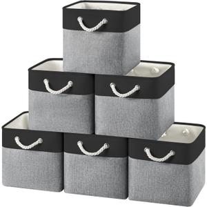 12x12 Storage Cube Bins, 6 Pack Reinforced Bottom Cardboard Foldable Box, Organizer for Closet Shelves, Heavy Home Storage Baskets (Black Gray)